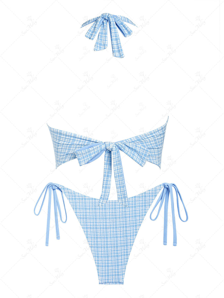 Zoe | Bikini Escote Profundo & Estampado Cuadro