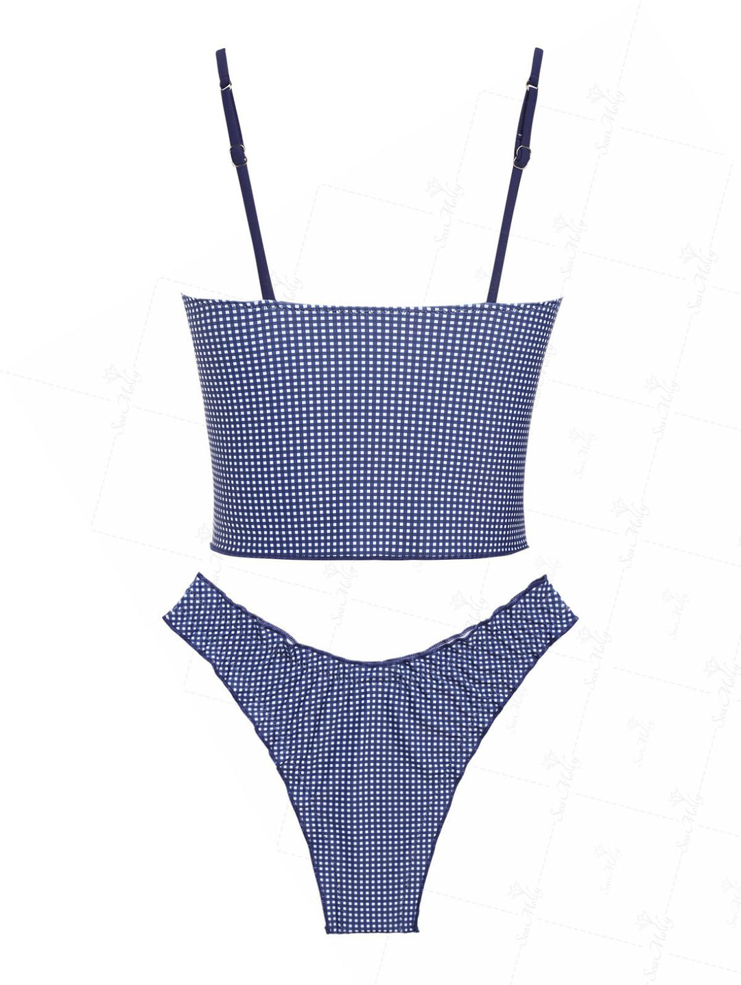Alba | Conjunto Bikini Volantes Microcuadro Azul