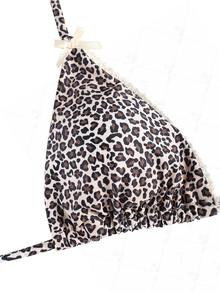 Ada | Conjunto de bikini de triángulo con decoración de leopardo