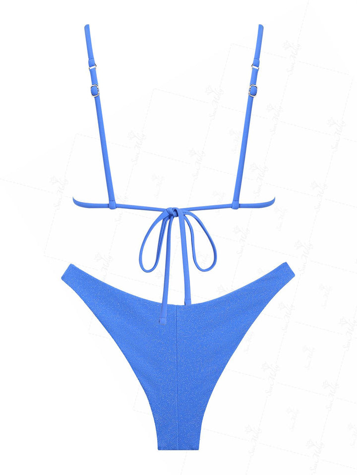 Coral | Conjunto de bikini de triángulo de lúrex