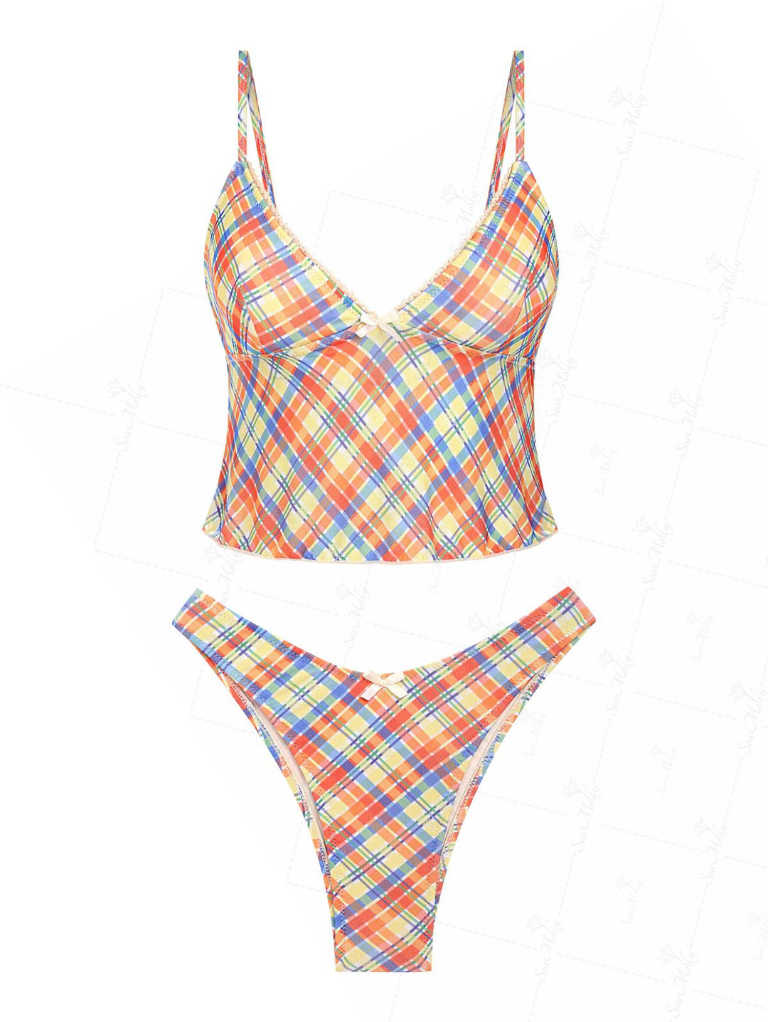 Talia | Conjunto de bikini con acabado de encaje a cuadros