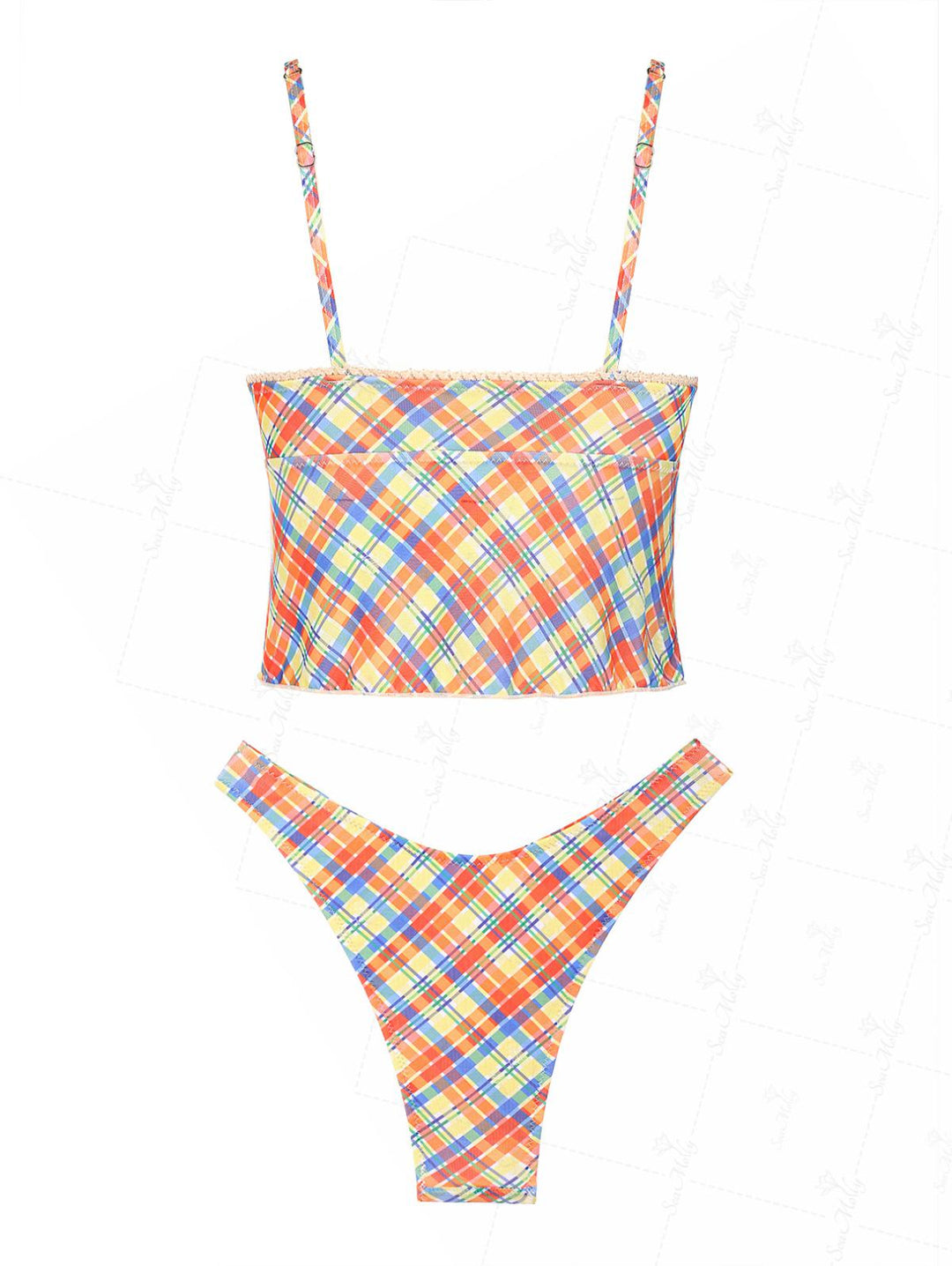 Talia | Conjunto de bikini con acabado de encaje a cuadros