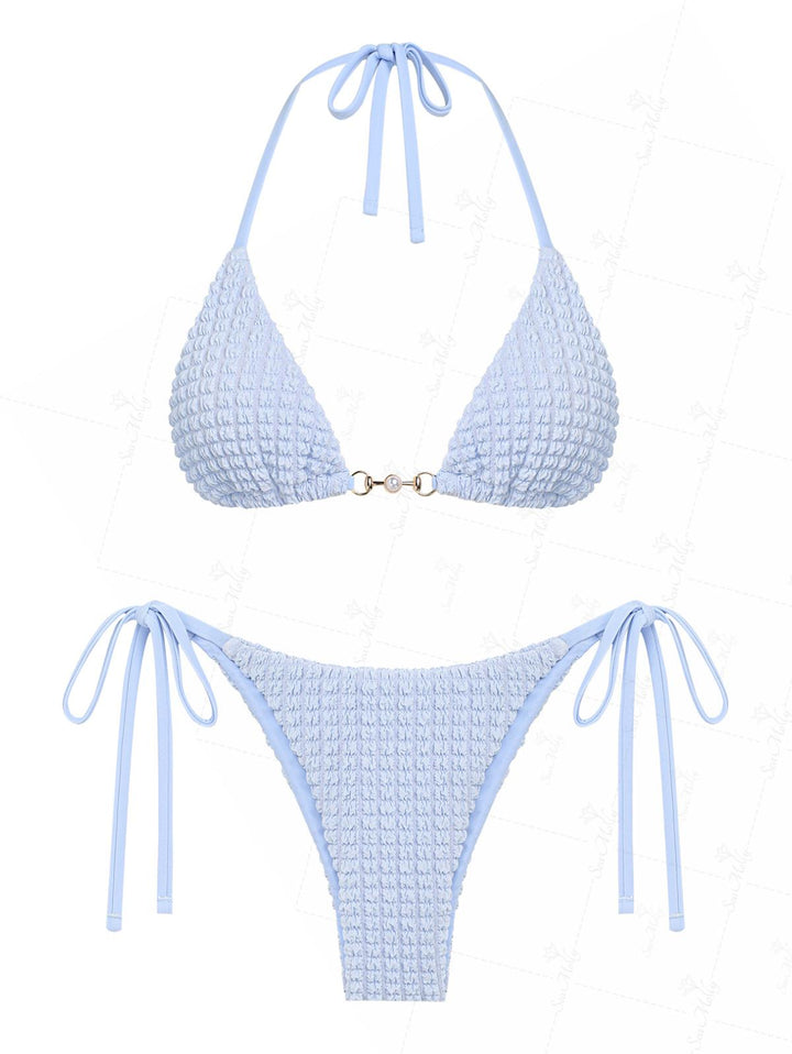 Camila | Conjunto de Bikini con Textura y Adorno de Perlas