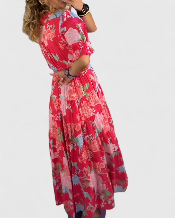 Minelda | Vestido Elegante de Flores con Escote en V