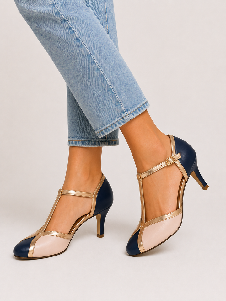 Alessia™ | Tacones T-strap coloridos y cómodos con punta redonda