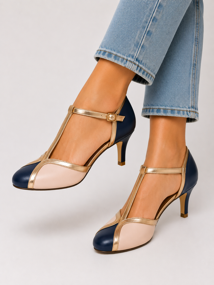 Alessia™ | Tacones T-strap coloridos y cómodos con punta redonda