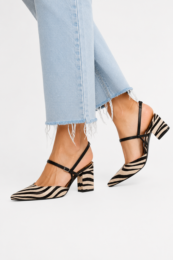 Zebrina™ | Sandalias de tacón medio con tira y estampado de cebra