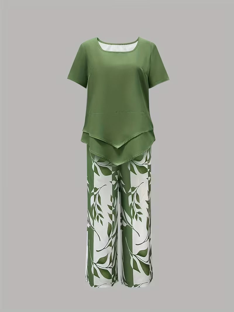 Avy™ | Conjunto de Dos Piezas con Estampado de Hojas Casual