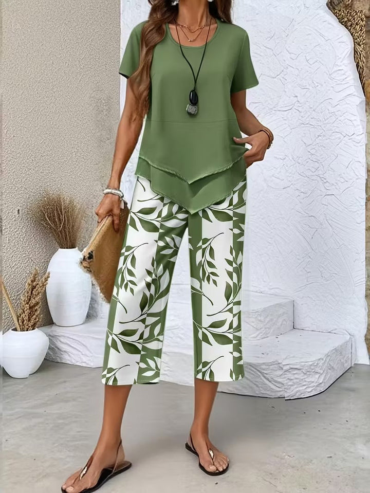 Avy™ | Conjunto de Dos Piezas con Estampado de Hojas Casual