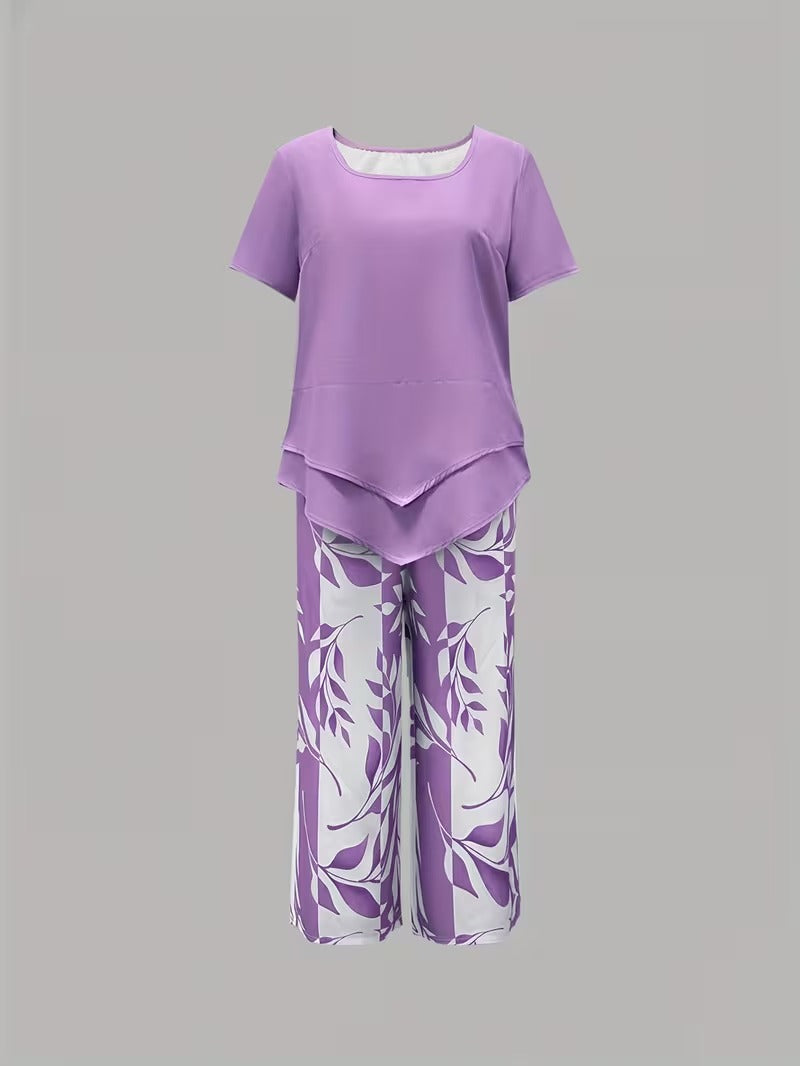 Avy™ | Conjunto de Dos Piezas con Estampado de Hojas Casual